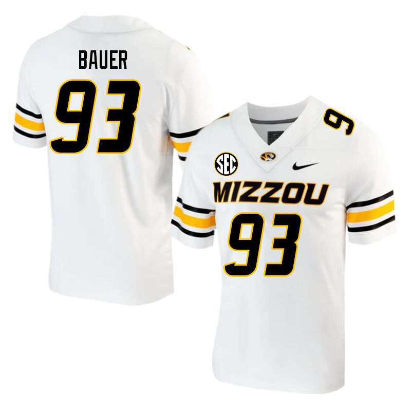 Men #93 Luke Bauer Missouri Tigers College 2023 Football Stitched Jerseys Sale-White